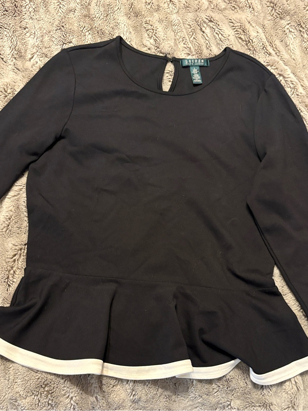 Lauren Ralph Lauren Black Tunic with White Trim Peplum